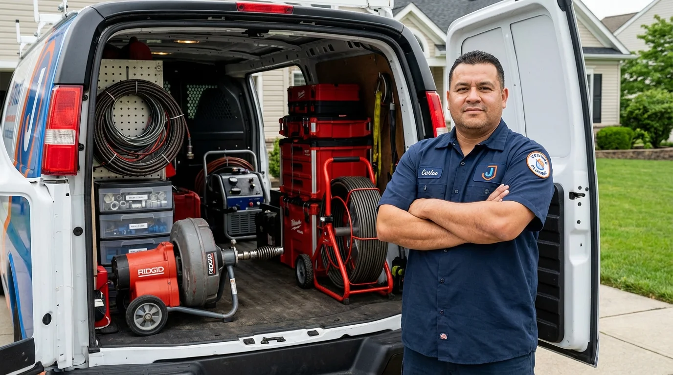 Professional drain cleaning equipment and Johns Plumbing LLC plumber in Eveleth
