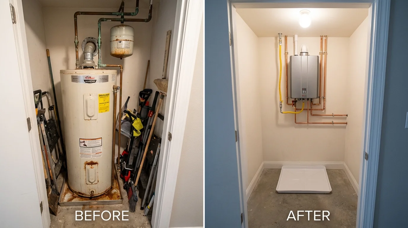 Tank water heater versus wall-mounted tankless unit comparison for Eveleth, MN homeowners
