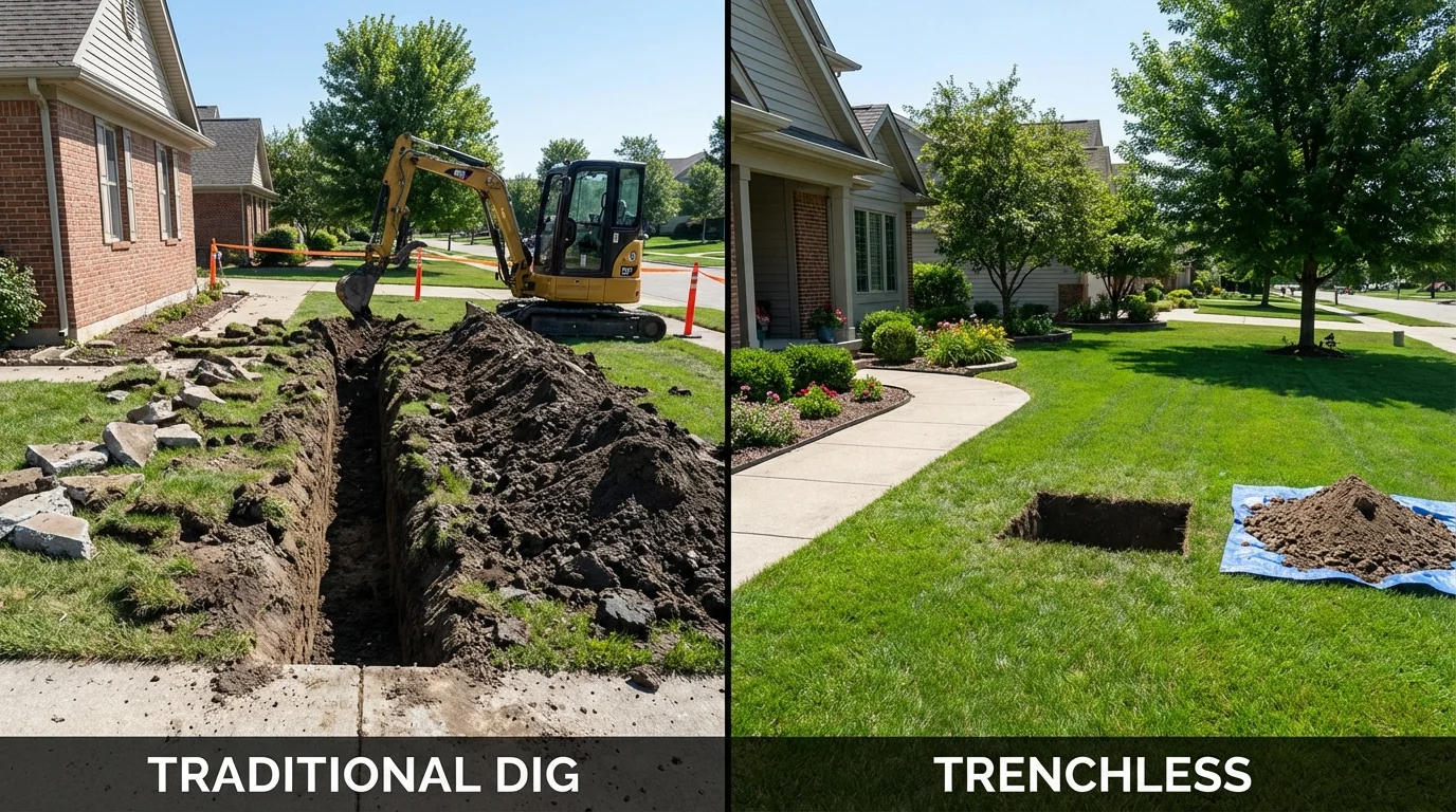 Trenchless sewer repair with minimal yard damage versus traditional excavation in Eveleth, MN